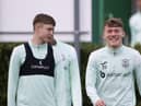 Murray Aiken, left, and Josh O'Connor take part in first-team training at HTC