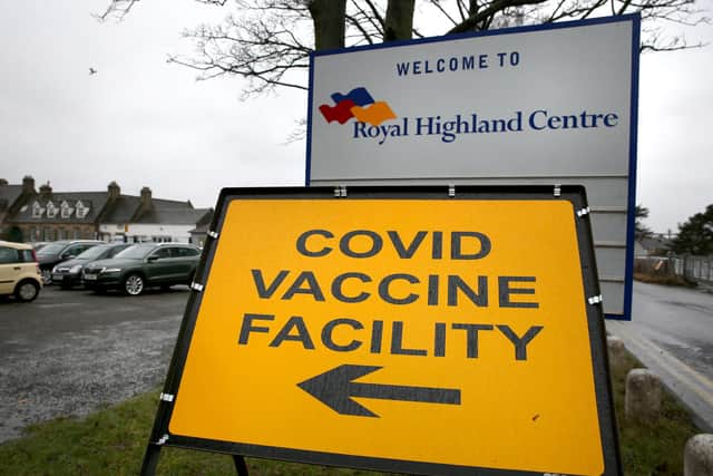 A Covid vaccine facility sign at the Royal Highland Show ground in Edinburgh picture: PA