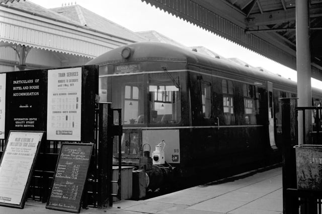 A diesel train stops at North Berwick railway station in November 1970.