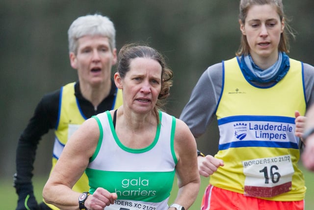 Gala Harrier Lisa Dalgliesh, front, was 13th fastest female runner over the age of 40, clocking 27:40