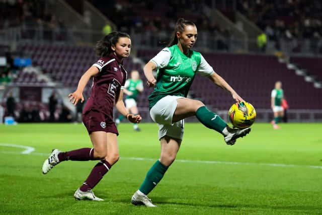 McAlonie in action for Hibs during the 3-1 victory over Hearts in December. Picture: Craig Doyle / Hibernian Women