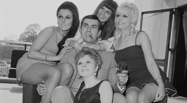 Neil Connery is joined by a group of Bond Girl-style actresses at the Hilton Hotel in London to publicise his film Operation Kid Brother in 1968