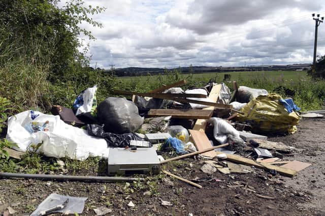 Waste dumped illegally at Wellington farm, Millerhall, Midlothian in 2019.  Picture: Lisa Ferguson.
