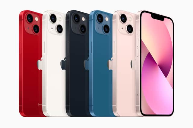 iPhone 13 and iPhone 13 Mini models are available in pink, blue, midnight, starlight and (PRODUCT)RED. (Image credit: Apple)