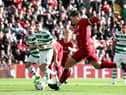 Steven Gerrard scores for Liverpool against Celtic in a legends match.