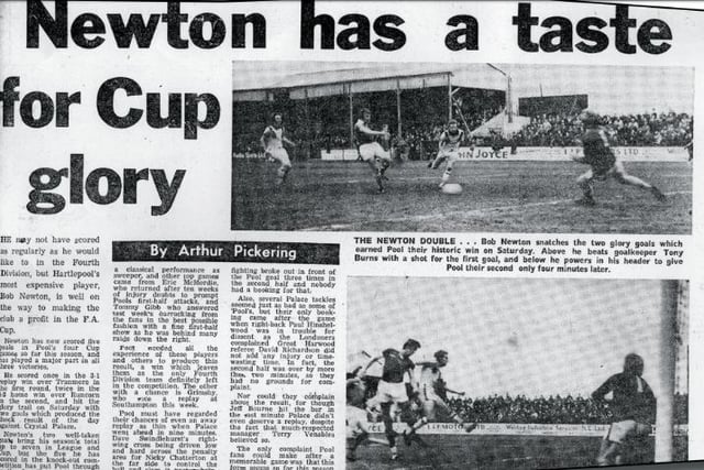 Subtract the year that Pools beat Crystal Palace in the third round of the FA Cup with a brace of goals from Bob Newton.