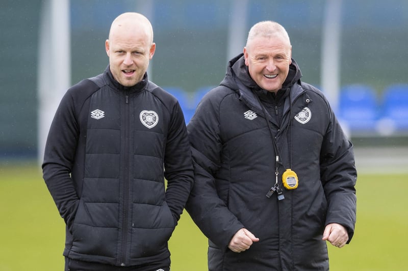Hearts interim manager Steven Naismith and Frank McAvoy are all smiles
