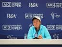 Catriona Matthew talks to the media during a press conference prior to the AIG Women's Open at Muirfield. Picture: Charlie Crowhurst/Getty Images.