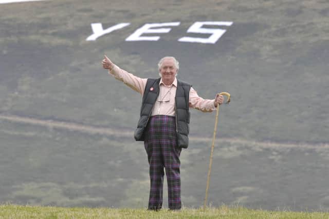 Former independent Midlothian councillor Peter De Vink, pictured in 2014 during the Scottish Independence referendum campaign, when he had YES painted onto a hill on his estate on the Edinburgh Airport flightpath. Photo by Ian Rutherford
