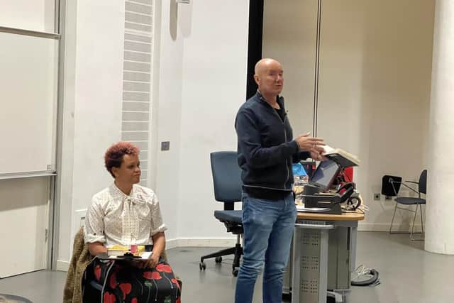 Irvine Welsh and Gemma Cairney appeared at Edinburgh University's event with new writer-in-residence Michael Pedersen to mark 30 years of Trainspotting.