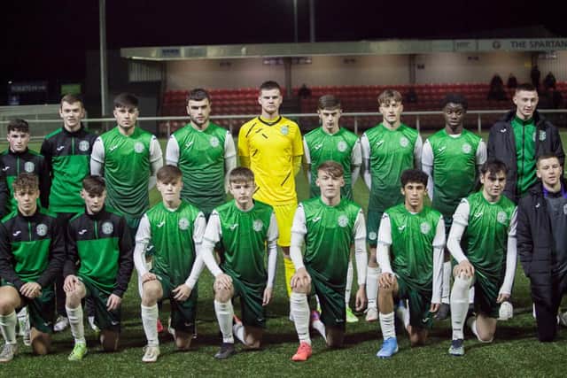 Hibs Under-18s line up before the Scottish Youth Cup win against Lothian Thistle Hutchison Vale. Picture: Maurice Dougan