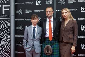 Silent Roar writer-director Johnny Barrington surrounded by stars Louis McCartney and Ella Lily Hyland at the Edinburgh International Film Festival's opening gala. Picture: Pako Mera