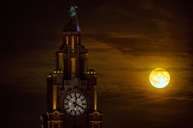 The first Supermoon of the year the Strawberry moon rises over Liverpool, Merseyside. Picture; Peter Byrne/PA