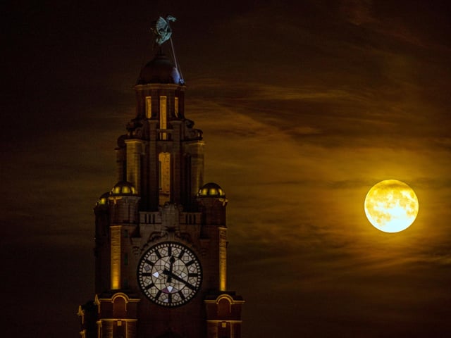The first Supermoon of the year the Strawberry moon rises over Liverpool, Merseyside. Picture; Peter Byrne/PA