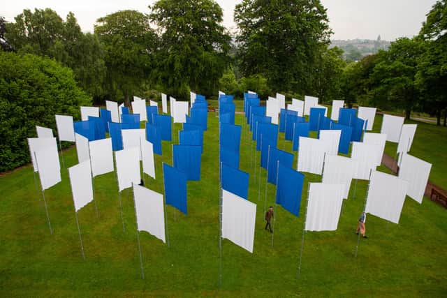 The flags are created from NHS bedsheets.