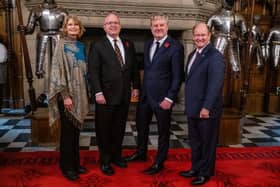 From left, Senator Lisa Murkowski, US Ambassador Philip T Reeker, Angus Robertson MSP, and Senator Chris Coons attend a reception at Edinburgh Castle