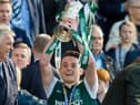 Hibs' John McGinn celebrates with the William Hill Scottish Cup in 2016. Pic: Alan Harvey, SNS Group