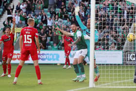 Martin Boyle is flagged for offside, cancelling out Ryan Porteous' header. Picture: SNS
