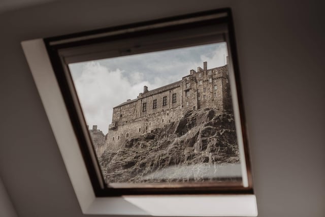 The Grassmarket apartment offers stunning views of Edinburgh Castle.