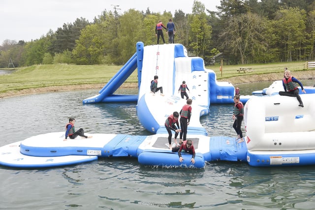 These youngsters got stuck into it while taking on the Aqua Park challenge at Foxlake.