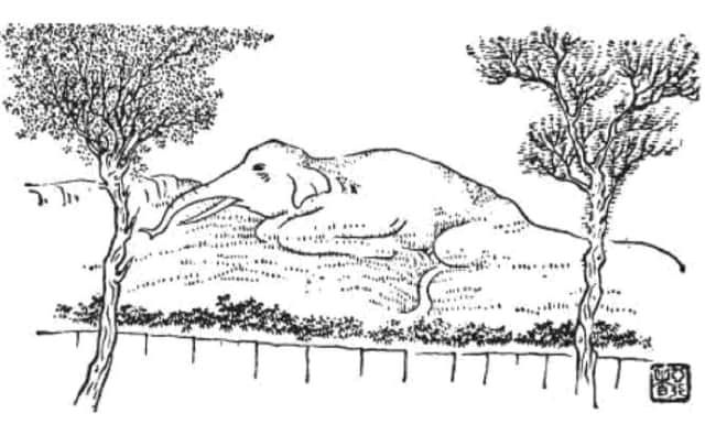 One of Chiang Yee's sketches depicting Arthur's Seat as a sleeping elephant.
