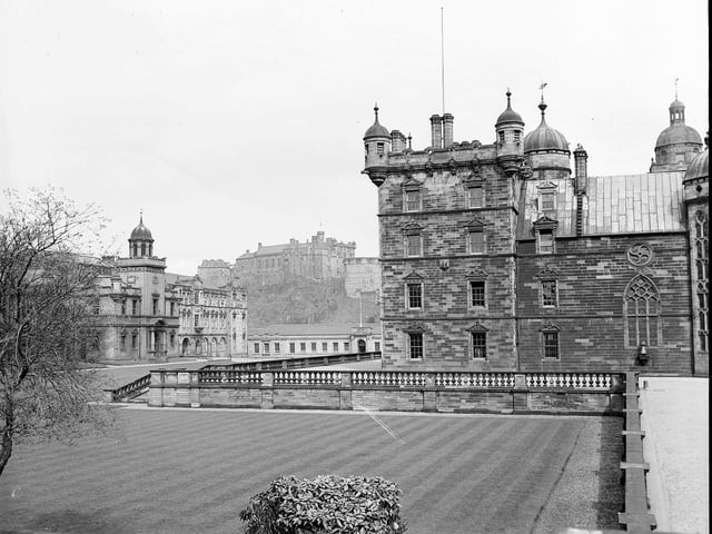 A view of the original George Heriot's School building and the science block taken in 1960.