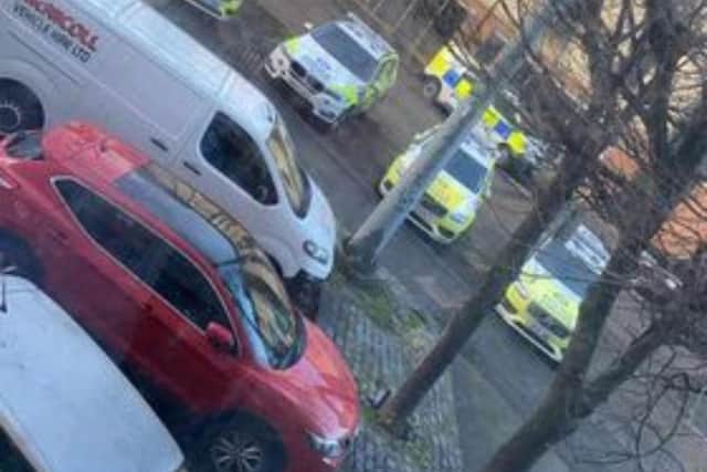 A heavy police presence was seen at the Banana Flats on Cables Wynd in Leith on Thursday January 11