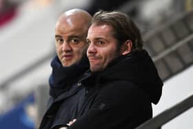 Hearts manager Robbie Neilson and sporting director Joe Savage are looking for a striker.  Picture: Ross MacDonald / SNS