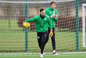 Hibs goalkeepers Ofir Marciano and Matt Macey in training. Photo by Mark Scates / SNS Group