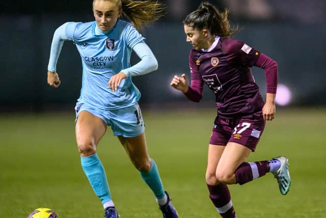 Addie Hanley and her defence were unable to keep Glasgow City out. Credit: Malcolm Mackenzie