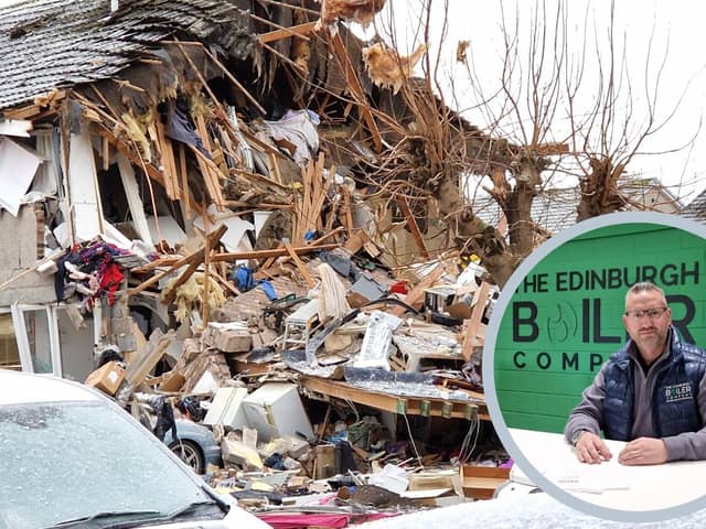 Edinburgh Boiler Company’s operations director Dougie Bell, inset, wants to give people in Baberton reassurances that their homes are safe places to live following last week's explosion at Baberton Mains Avenue.