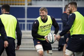 Jamie Hodgson, one of the four Edinburgh players to make their debuts for Scotland during the autumn series, back in training for his club yesterday