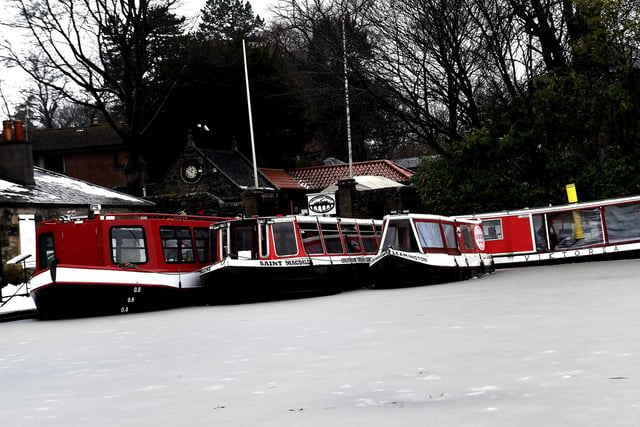 Part of the Linlithgow Canal Basin still frozen during the 'Beast from the East' snow storms of 2018.