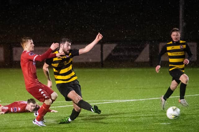 Jordan MaCrae scoring for Brora in their victory over Camelon in the last round. Picture: SNS