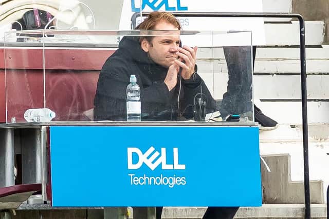 Hearts manager Robbie Neilson sat in the press box at Tynecastle on Saturday.