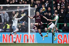 Josh Campbell goes close with a first-half header for Hibs