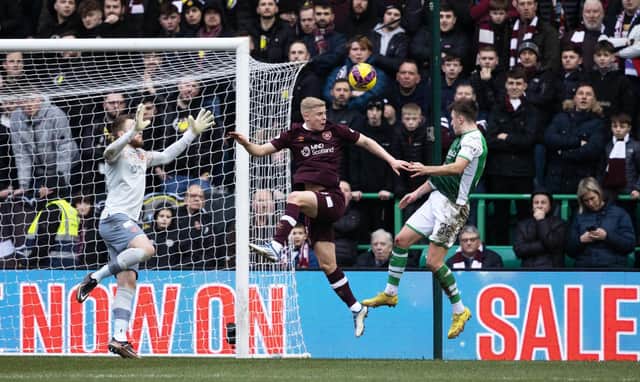 Josh Campbell goes close with a first-half header for Hibs