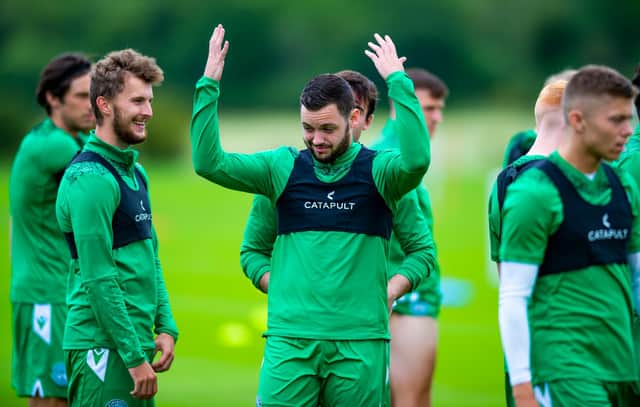New Hibs signing Drey Wright during training.