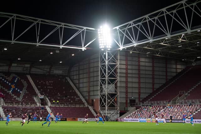 Crowd noise was pumped into Tynecastle on Tuesday evening for the game with Inverness CT. Picture: SNS