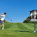Murrayfield's Stuart Thurlow tees off at the first in the Dispatch Trophy quarter-finals at the Braids. Picture: National World