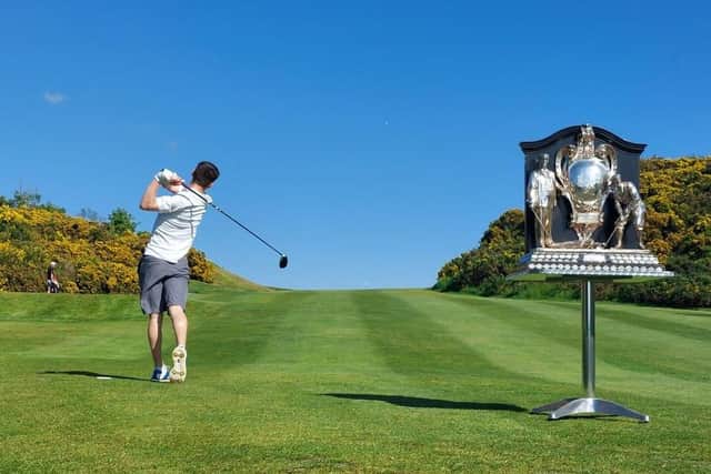 Murrayfield's Stuart Thurlow tees off at the first in the Dispatch Trophy quarter-finals at the Braids. Picture: National World