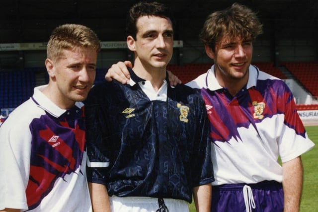 John Robertson, Paul McStay and Ally McCoist launch a memorable (the away one anyway) new kit in 1991