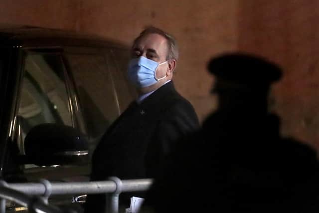 Former First Minister Alex Salmond leaves Holyrood in Edinburgh after giving evidence to a Scottish Parliament Harassment committee.