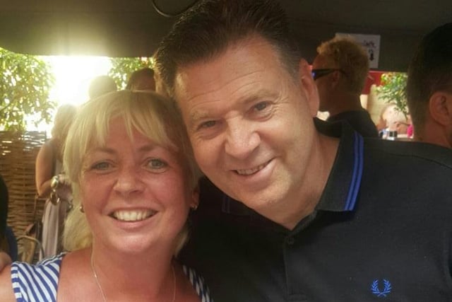 Christine Haslam with Owls legend Chris Waddle.