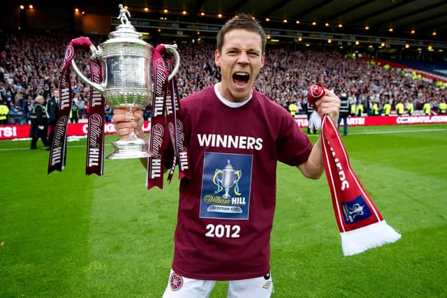 Ian Black celebrates winning the Scottish Cup with Hearts eight years ago today.