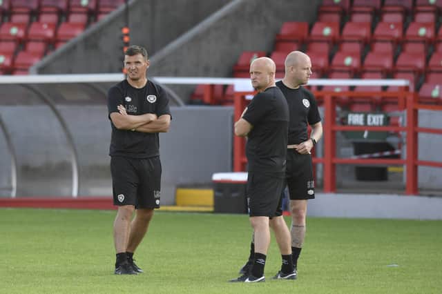 Hearts coaches Lee McCulloch, Gordon Forrest, and Steven Naismith.