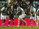 Kevin Nisbet celebrates after netting a late equaliser for Hibs against Dundee United