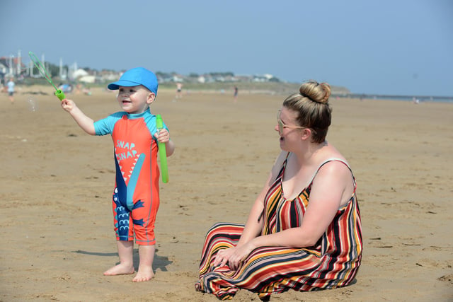 Keeley McCormick and son Leo Middleton, two, during the summer holidays at Seaburn.