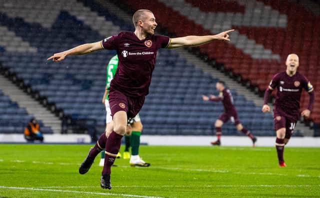 Craig Wighton made himself a derby hero with a goal in the semi-final win over Hibs. Picture: SNS