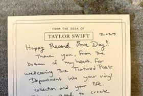 Taylor Swift's hand written note for her new album